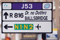 Image of Directional Rennicks Sign Showing Way to Airport and Ballsbridge Dublin Ireland